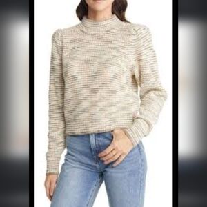 Treasure & Bond XL Space Dye Pullover Sweater Top Puffed Sleeves Mock Neck Wool